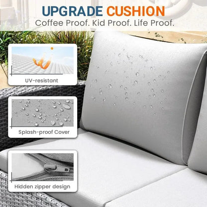 5‑Piece Outdoor Wicker Patio Sofa Set with Cushions