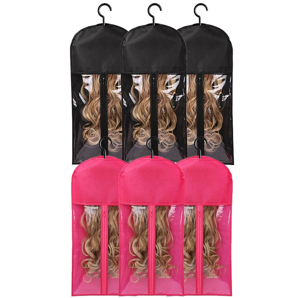 1/3pcs Premium Wig Storage Bags with Sturdy Metal Hangers - Black Transparent Design for Multiple Wigs & Hair Extensions