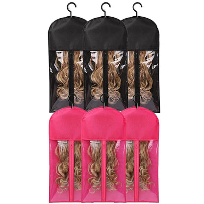 1/3pcs Premium Wig Storage Bags with Sturdy Metal Hangers - Black Transparent Design for Multiple Wigs & Hair Extensions