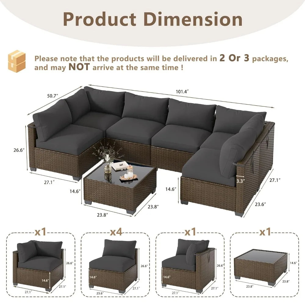 7‑Piece Wicker Patio Conversation Set – Custom Sectional Sofa
