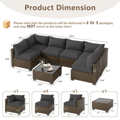 7‑Piece Wicker Patio Conversation Set – Custom Sectional Sofa