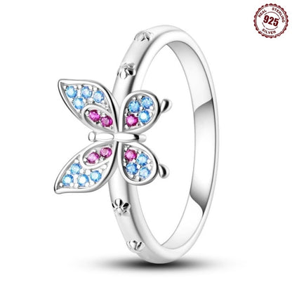 925 Sterling Silver Inlaid Full With Colorful Zirconium Butterfly Rings For Wedding Engagement Silver Rings Jewelry