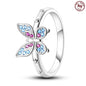 925 Sterling Silver Inlaid Full With Colorful Zirconium Butterfly Rings For Wedding Engagement Silver Rings Jewelry