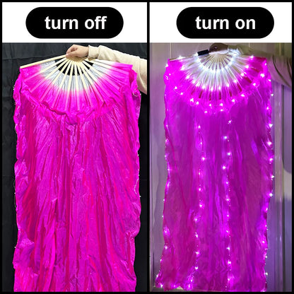 150cm Long Bamboo Silk Veil Fan With LED Light   Stage Performance Dance Costumes