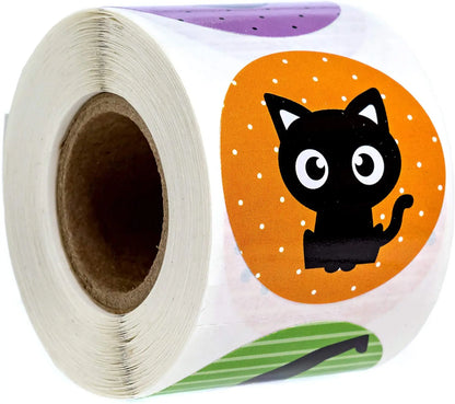 100-500pcs Halloween Black Bat DIY Round Stickers Sealing Packaging Stickers Halloween Gift Decoration 8 Spooky designs