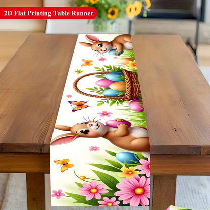 1Pc Easter Bunny Egg Table Runner Cartoon Cute Pet Holiday Table Decor Cloth Party Scene Arrangement Long Tablecloth