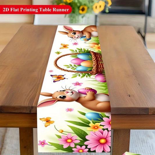 1Pc Easter Bunny Egg Table Runner Cartoon Cute Pet Holiday Table Decor Cloth Party Scene Arrangement Long Tablecloth