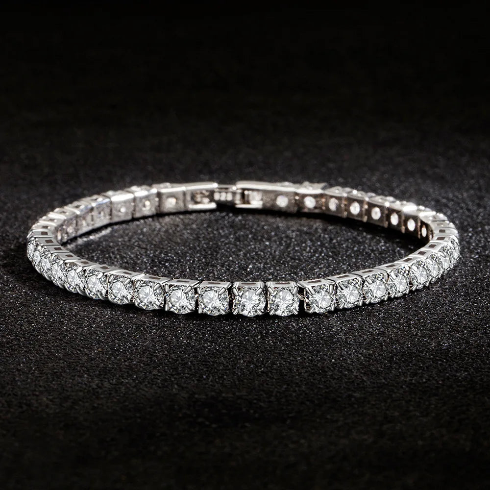 S925 Sterling Silver Tennis Bracelet – 4mm Zirconia, Adjustable 16–20cm, Simple Fashion Engagement & Wedding Jewelry