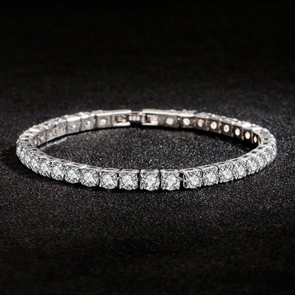 S925 Sterling Silver Tennis Bracelet – 4mm Zirconia, Adjustable 16–20cm, Simple Fashion Engagement & Wedding Jewelry