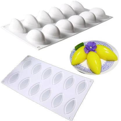 12 Fondant Mold Cavity Silicone Cake Form Quenelle Shaped Mould Mousse Cake Chocolate Decorating Tools Baking Pan Tray