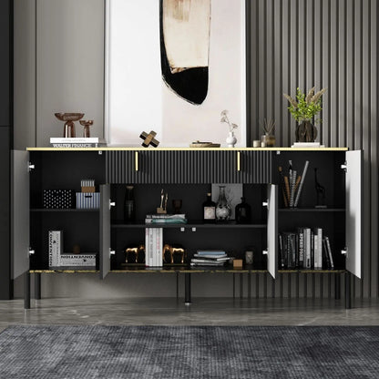 63" Modern Sideboard with Drawer & Pop‑Up Doors – Metal Legs