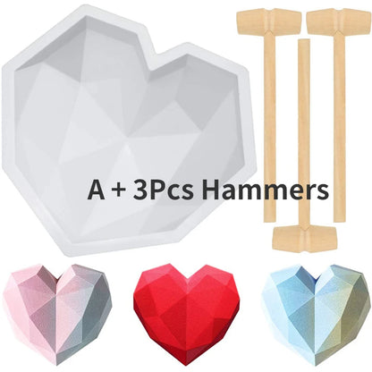 Silicone Diamond Love Baking Mold Set Letter Number Molds 1/6/8 Cavity Heart Mousse Pastry Cake Chocolate Soap Candle Mould