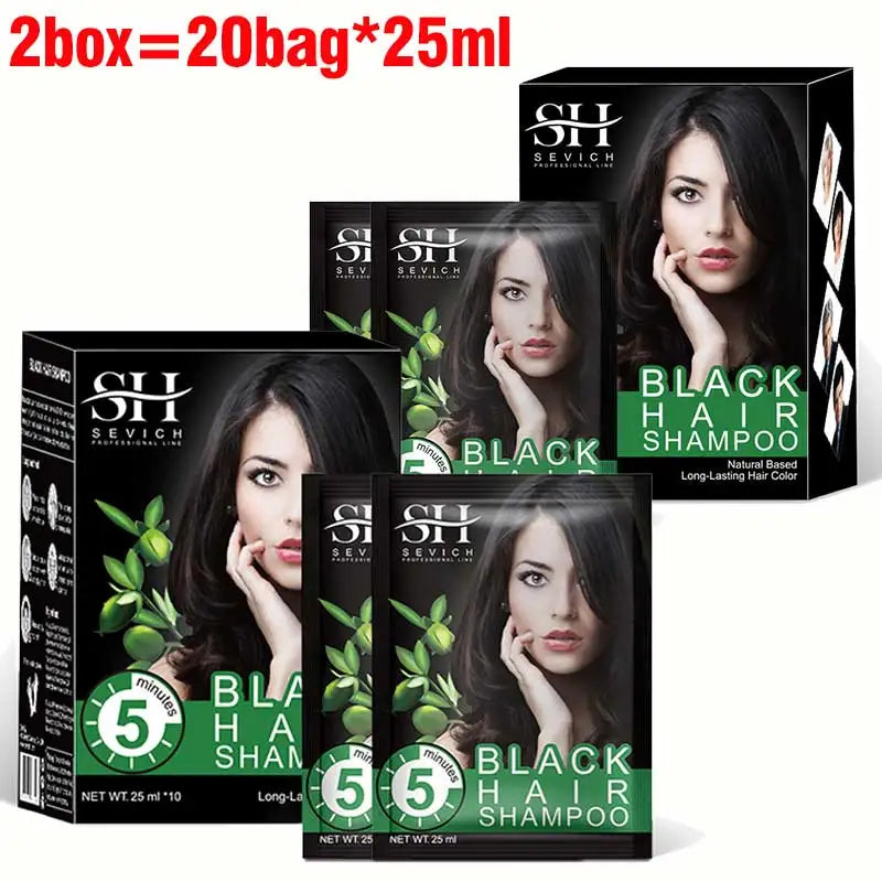 Instant Black Hair Shampoo – 10Pcs Herbal Color Restore, 5‑Minute Gray Coverage