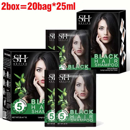 Instant Black Hair Shampoo – 10Pcs Herbal Color Restore, 5‑Minute Gray Coverage
