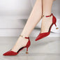 Women Fashion Sweet Pointed Toe Buckles Strap Stiletto Heels Lady Cool Red Party Heel Shoes White Heels