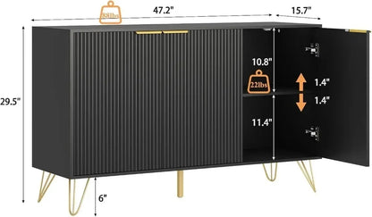 47.2" Modern Fluted Sideboard Cabinet with 3 Doors & Adjustable Shelves