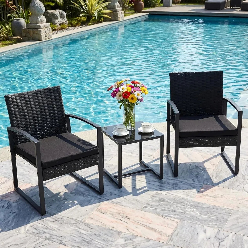 Outdoor Rattan Bistro Set with Coffee Table (3‑Piece)