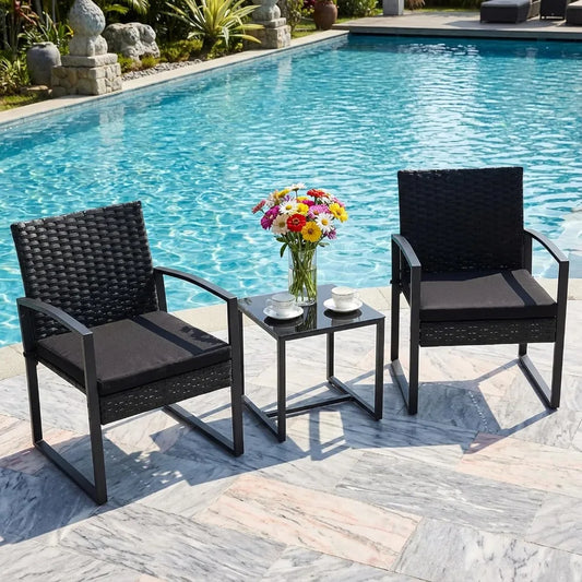 Outdoor Rattan Bistro Set with Coffee Table (3‑Piece)