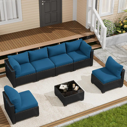7‑Piece Wicker Patio Conversation Set – Custom Sectional Sofa