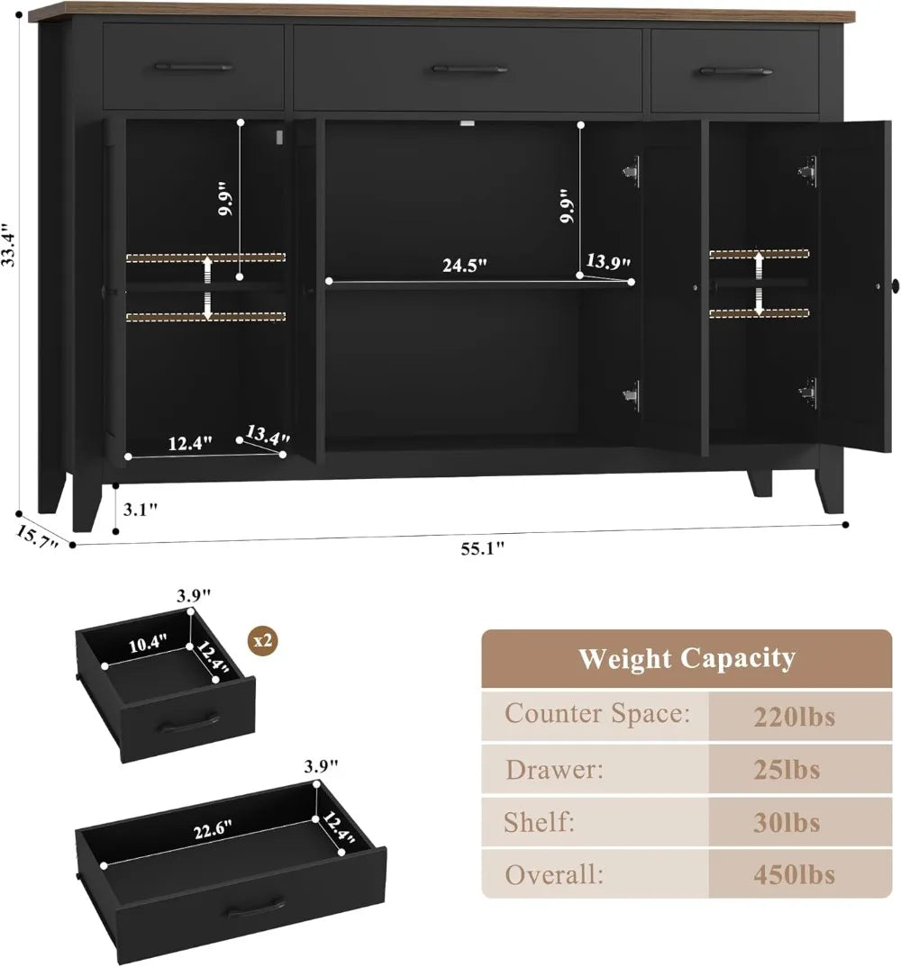 55" Farmhouse Sideboard – Black