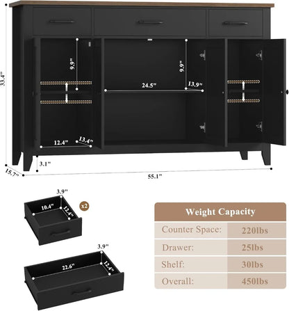 55" Farmhouse Sideboard – Black