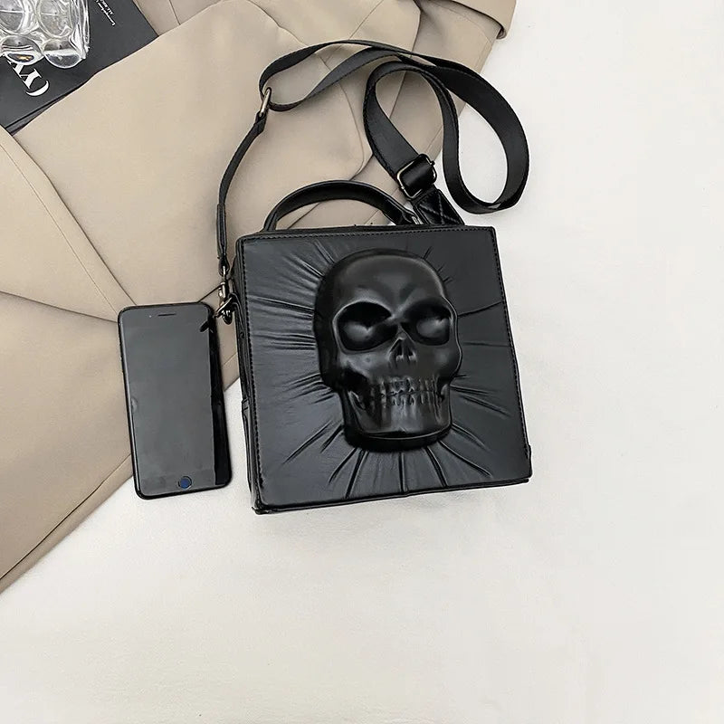 3D Skull Shape Box Handbag For Men And Women European And American Punk Flaps Personality Rivet Hip Hop Shoulder Messenger Bag