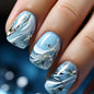 24pcs Gold Stripe Press‑On Nails – Long Square Full Cover Tips