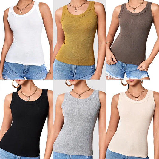 1/3 Pcs Ladies Solid \ Suspender Vest Sexy Round Neck Sleeveless T-shirt Comfortable And Fashionable Women And Teenagers Vest