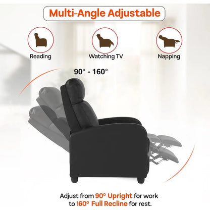 Black Leather Massage Recliner with Lumbar Support