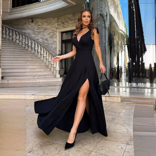 Spring Summer Elegant Women's Casual Dress New Fashion Evening Party Sexy V-neck Long Off Shoulder Women's Prom Dresses