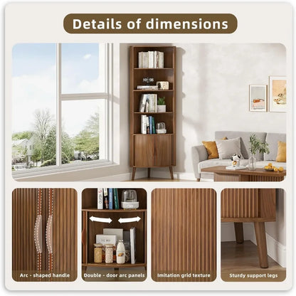 66.7" Walnut Corner Cabinet with Fluted Doors