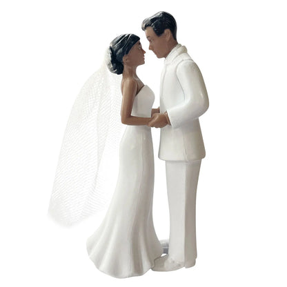 Elegant Bride & Groom Wedding Cake Plastic Topper with White Mesh Veil for Engagement Parties, Bridal Showers & Anniversaries