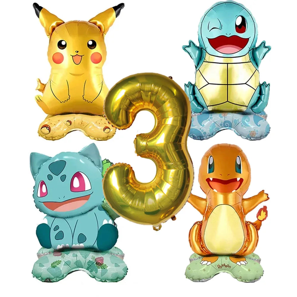 5pcs Pokémon Cartoon Balloon Number Set (Pikachu · Charmander · Squirtle · Bulbasaur)