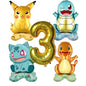 5pcs Pokémon Cartoon Balloon Number Set (Pikachu · Charmander · Squirtle · Bulbasaur)