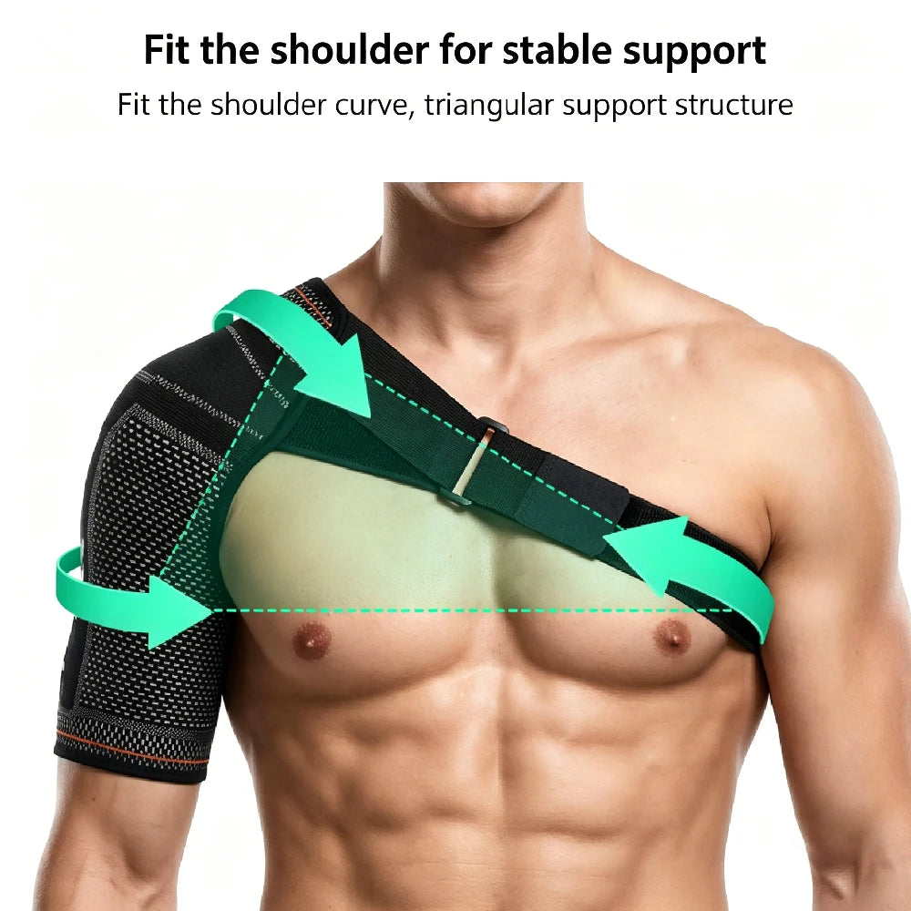 Shoulder Stability Brace Adjustable Knitted Compression Shoulder Sleeve Fits Left & Right Shoulder Basketball Running Cycling