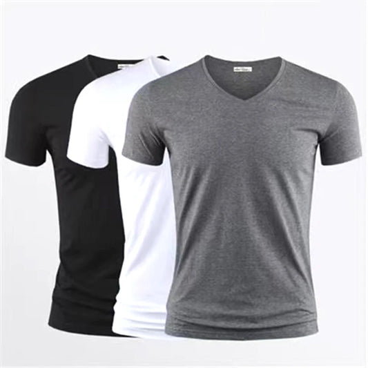 Men's Pure Color V Collar Short Sleeved T-Shirt