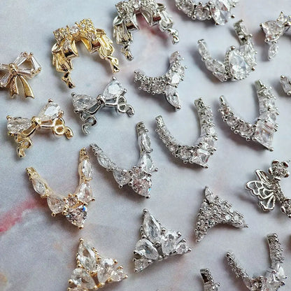 10pcs/lot Luxury No Fading Bow Butterfly Arc Nail Art Parts Zircon Crystal Manicure Nails Accesorios Supplies Decorations Charms