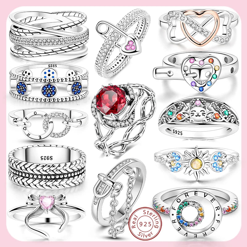 Rings Original 925 Sterling Silver Rings Simple Zircon Heart Ring For Wedding Valentine's Day Women Ring Jewelry Gift