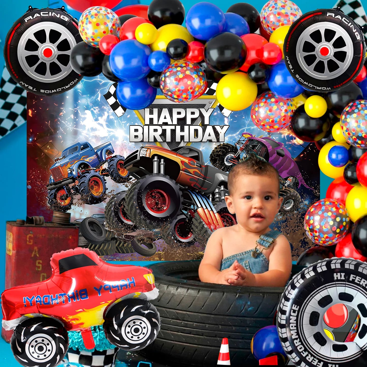 26‑Piece Racing Car Party Decorations Set – Balloons, Tablecloth & Backdrop
