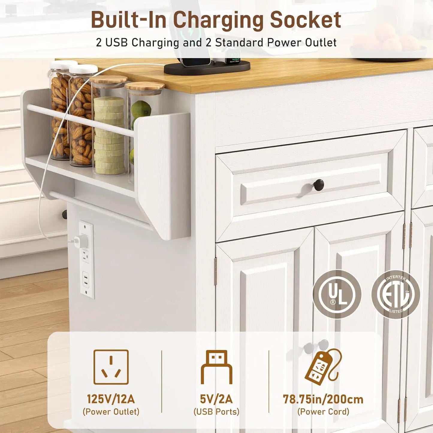 80"–48" Extendable Kitchen Island with Power Outlet (Custom)