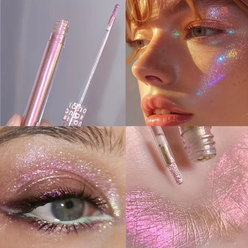 3pcs Set - 3 Colors Chameleon Eyeshadow: Pink, Micro Glitter Purple, Cyan, Chameleon Glitter  Long Lasting