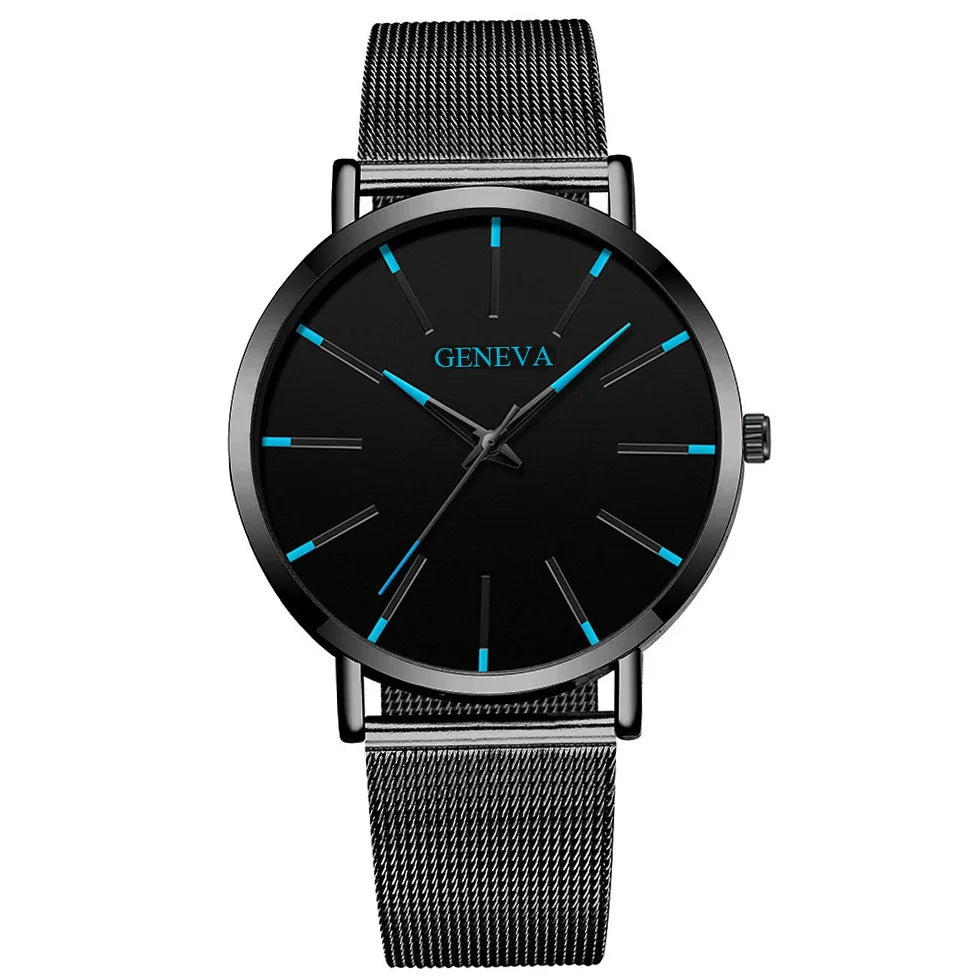 Mens Business Black Luxury Watches Stainless Steel Ultra Thin Mesh Belt Quartz
