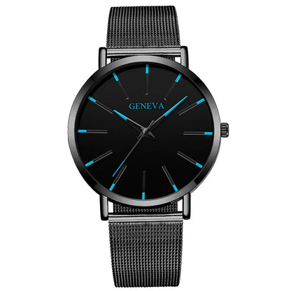 Mens Business Black Luxury Watches Stainless Steel Ultra Thin Mesh Belt Quartz