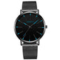 Mens Business Black Luxury Watches Stainless Steel Ultra Thin Mesh Belt Quartz