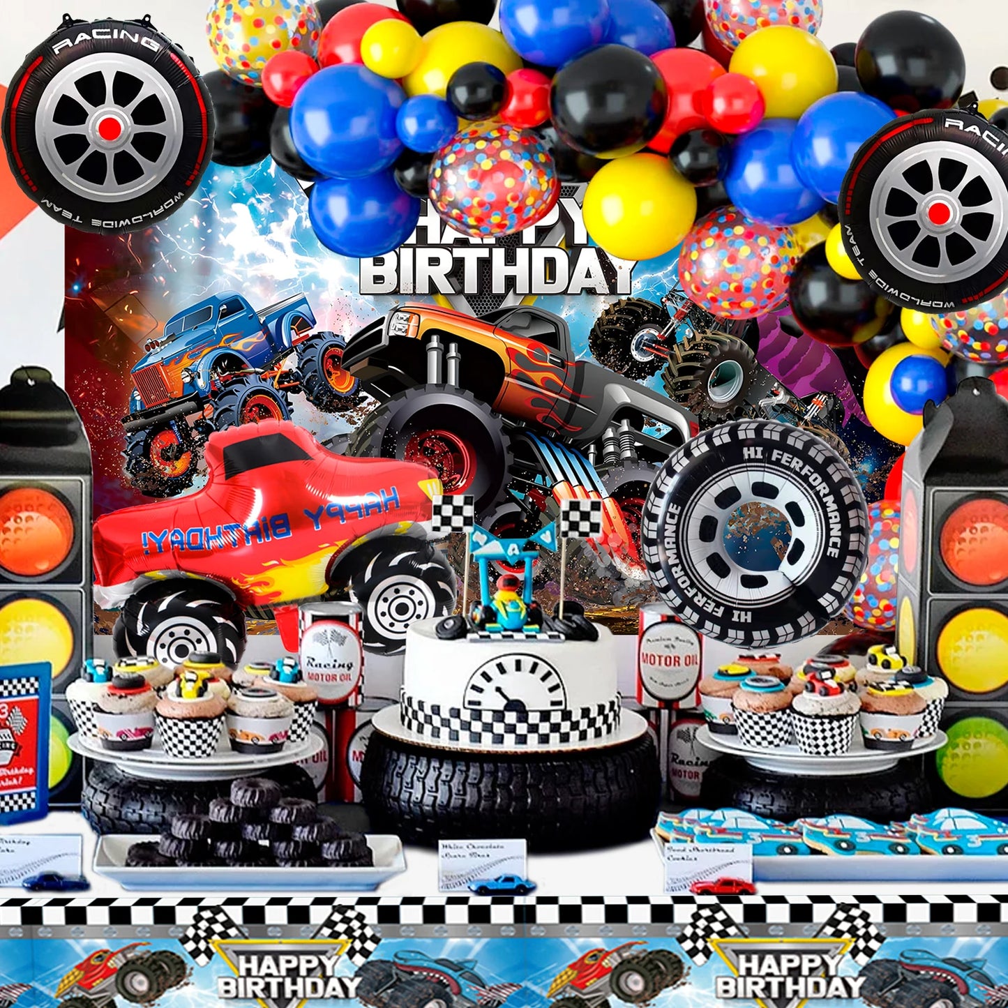 26‑Piece Racing Car Party Decorations Set – Balloons, Tablecloth & Backdrop