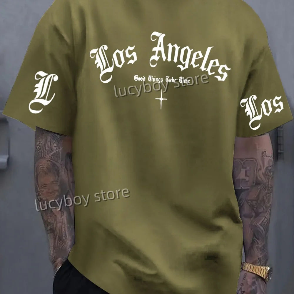 LOS ANGELES  Print Mens  Jersey T-shirt Short Sleeve PLUS size round neck