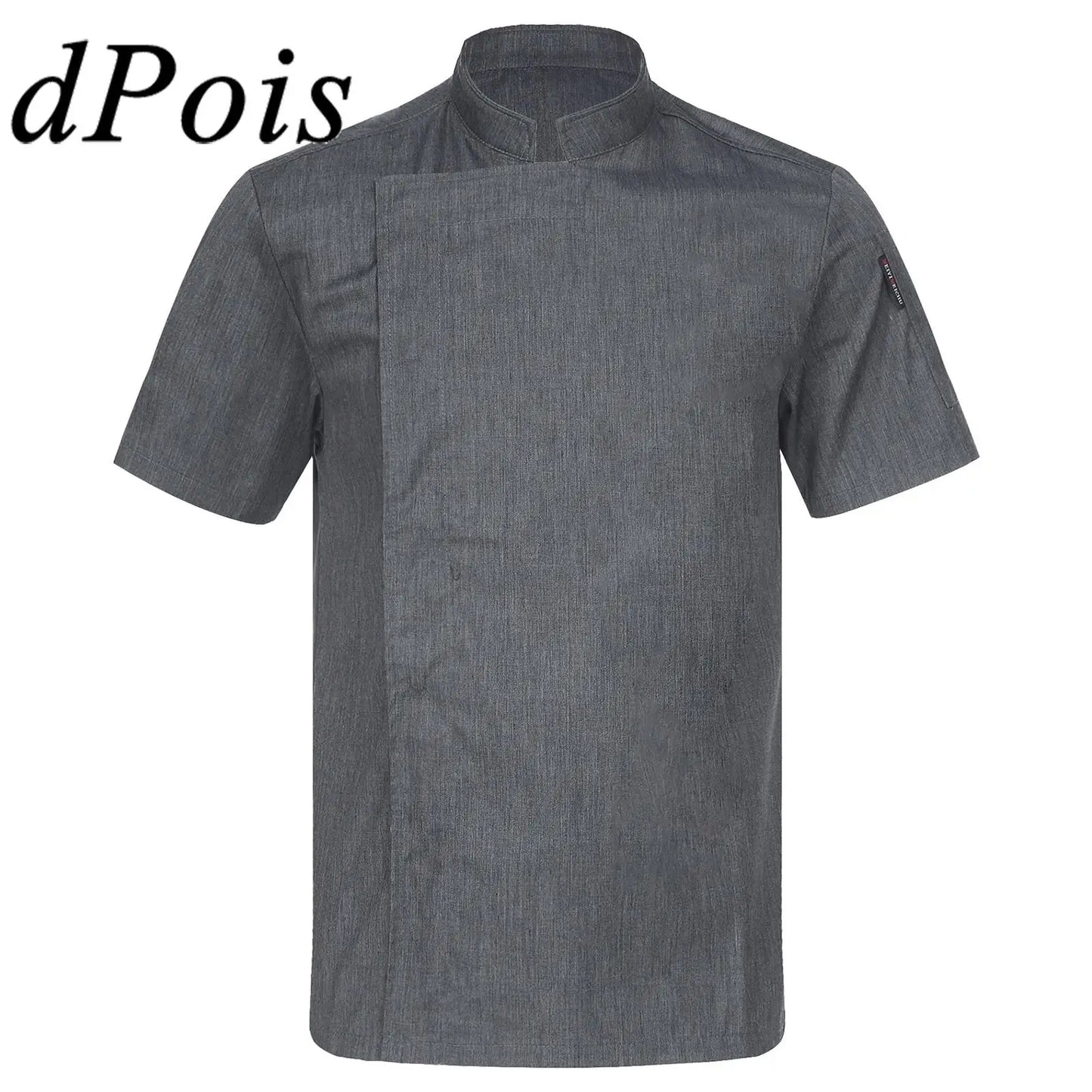 Mens Womens Stand Collar Short Sleeve Chef Coat Working Kitchen Uniform for Cafe Bakery Western Restaurant Hotel Work Wear