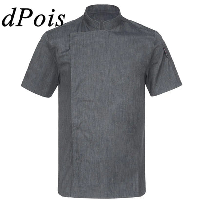 Mens Womens Stand Collar Short Sleeve Chef Coat Working Kitchen Uniform for Cafe Bakery Western Restaurant Hotel Work Wear