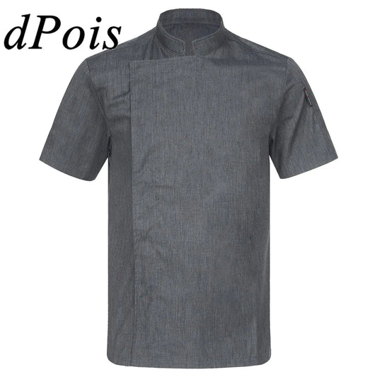 Mens Womens Stand Collar Short Sleeve Chef Coat Working Kitchen Uniform for Cafe Bakery Western Restaurant Hotel Work Wear
