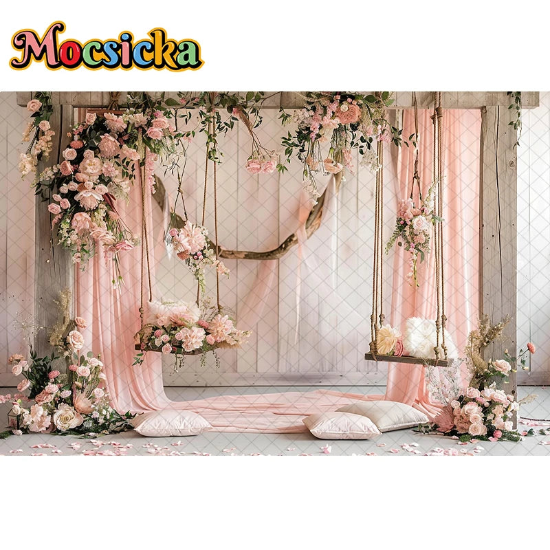 Mocsicka Photography Background Spring Indoor Wreath Cradle Decor Wedding Maternity Adult Kids Portrait Backdrop Photo Studio